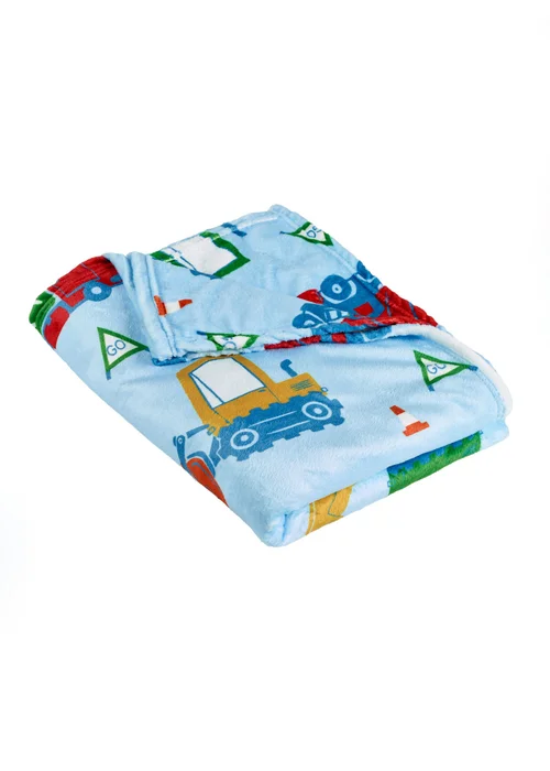 Catherine Lansfield Kids Digger Dreams Cosy Blue Fleece Blanket Throw - One Size Image 5