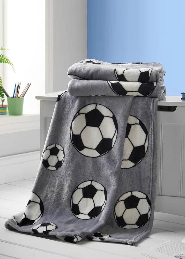 Catherine Lansfield Cosy Grey Football Fleece Blanket Throw