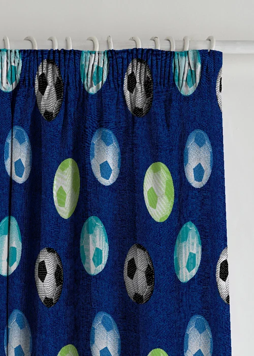 Catherine Lansfield Kids Football Lined Pencil Pleat Curtains Blue - 66W X 72D (168x183cm) Image 2
