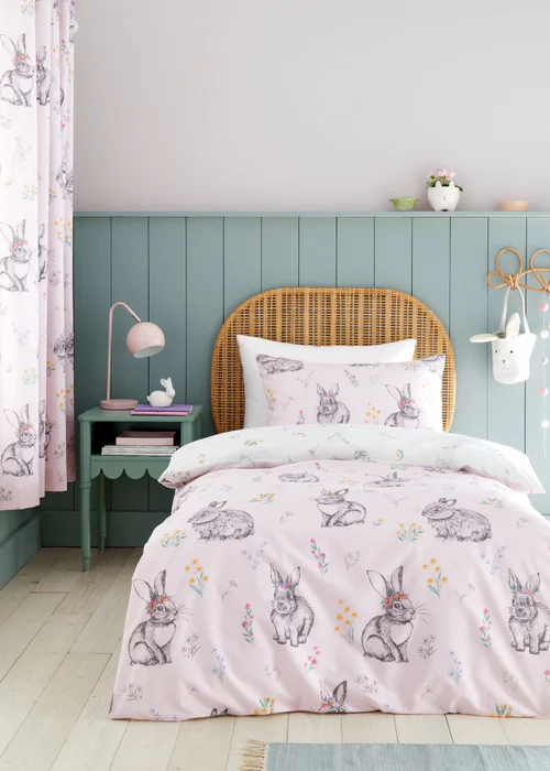 Catherine Lansfield Bunny Tails Ditsy Flowers Reversible Duvet Cover Set Pink - Junior Image 1