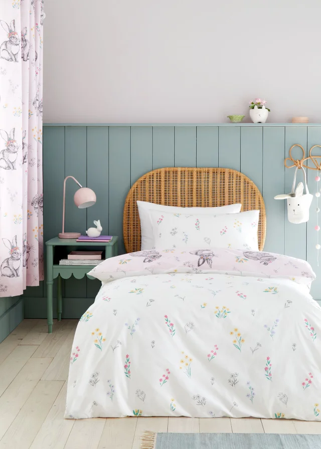 Catherine Lansfield Bunny Tails Ditsy Flowers Reversible Duvet Cover Set Pink