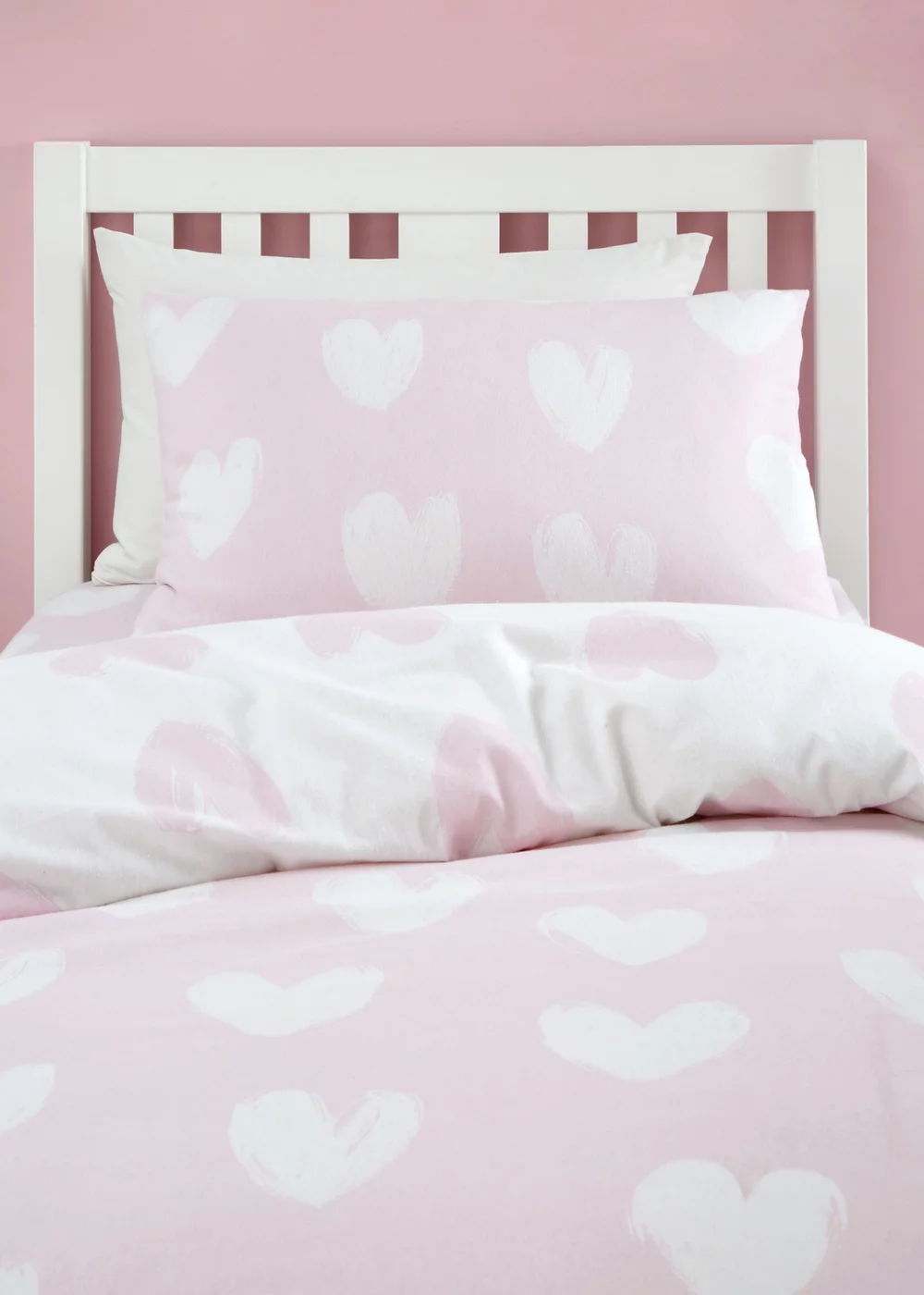 Catherine Lansfield Brushed Cotton Hearts Reversible Duvet Cover Set Pink - Junior Image 3