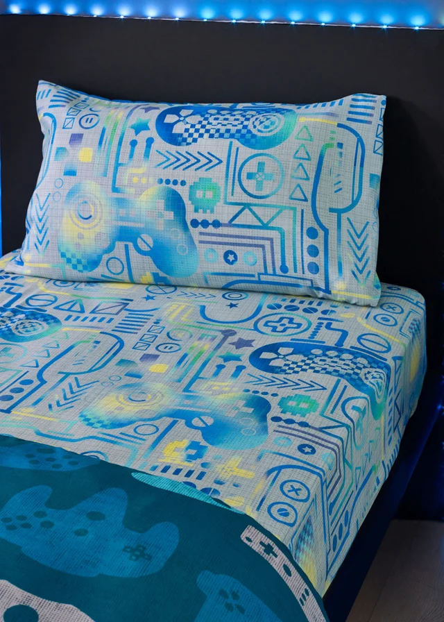 Catherine Lansfield Kids Gamer So Soft Grey Blue Fitted Sheet