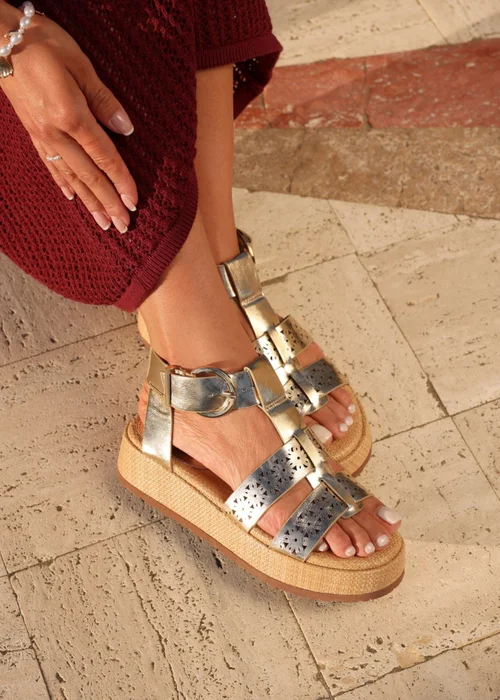 Linzi Sunkissed Gold Gladiator Flatform Sandals - Size 5 Image 5