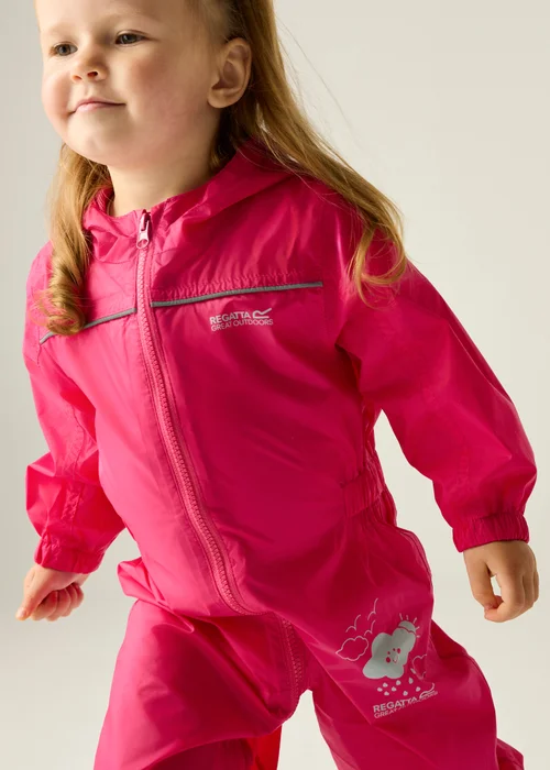 Regatta Jem Kids Puddle IV Dusty Pink Waterproof Breathable Isolite Rainsuit (6 Months - 6 Years) - 18-24 months Image 5