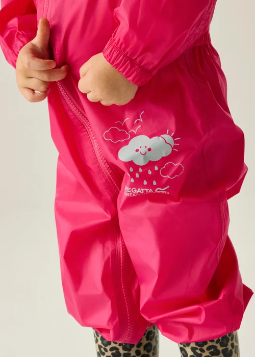 Regatta Jem Kids Puddle IV Dusty Pink Waterproof Breathable Isolite Rainsuit (6 Months - 6 Years) - 18-24 months Image 4