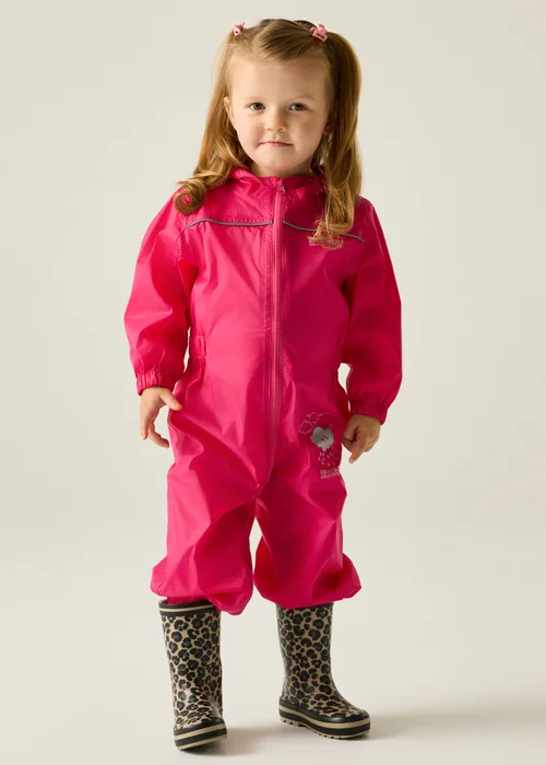 Regatta Jem Kids Puddle IV Dusty Pink Waterproof Breathable Isolite Rainsuit (6 Months - 6 Years) - 18-24 months Image 1