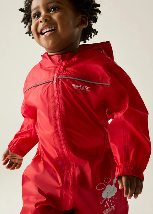 Regatta Pepper Kids Puddle IV Ruby Waterproof Breathable Isolite Rainsuit (6 Months - 6 Years) - 2-3 Yrs Image 5