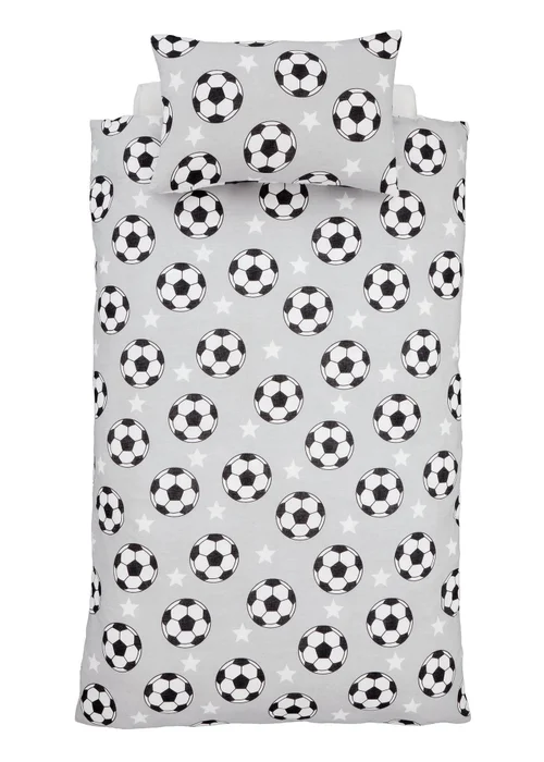 Catherine Lansfield Grey Brushed Cotton Football Stars Reversible Duvet Cover Set - Junior Image 5