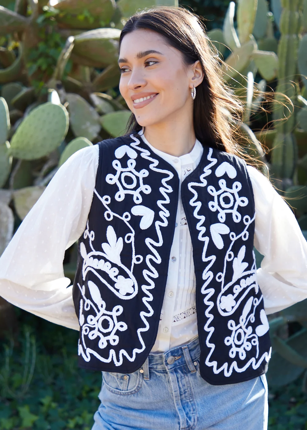 Threadbare Cream Cornelli Embroidered Gilet - 8 Image 1