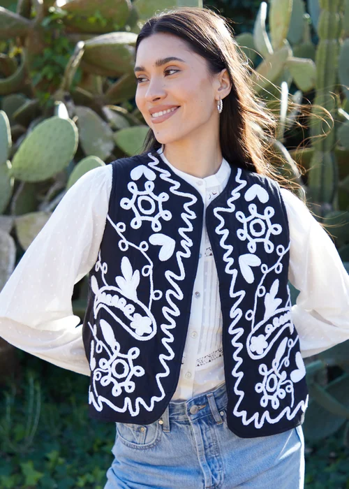 Threadbare Cream Cornelli Embroidered Gilet - 8 Image 1