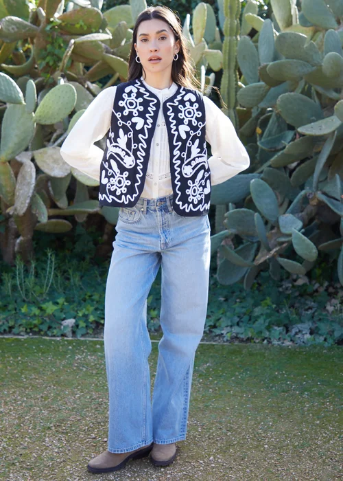 Threadbare Cream Cornelli Embroidered Gilet - 8 Image 4