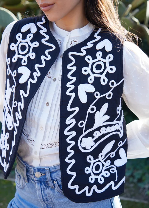 Threadbare Cream Cornelli Embroidered Gilet - 8 Image 3
