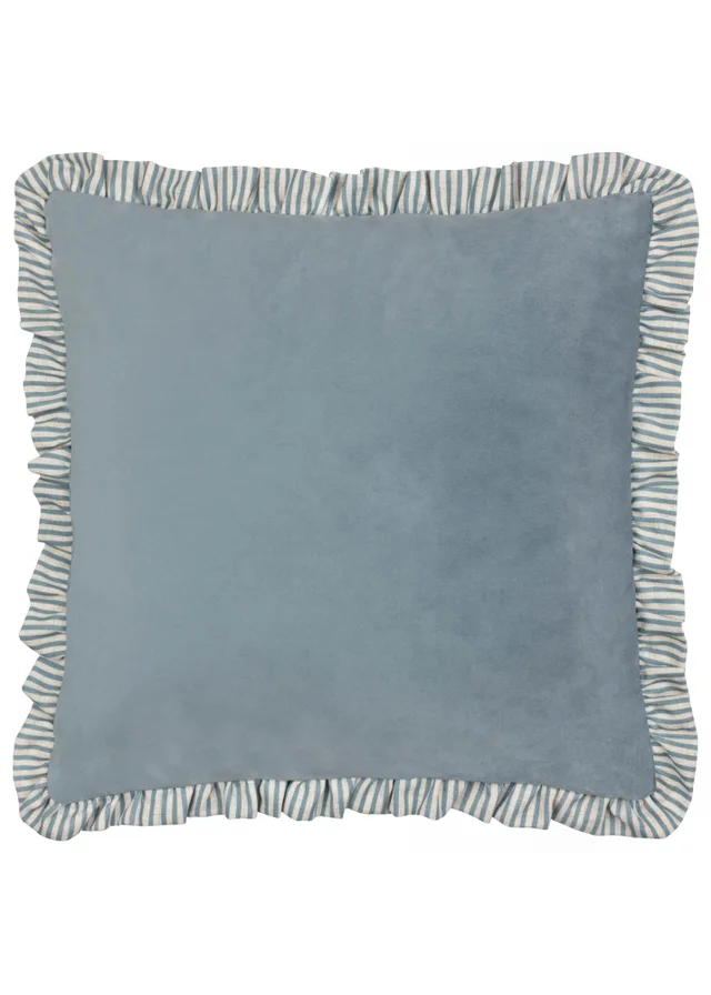 Wylder Solene Ruffle Matte Velvet Blue Cushion (45 x 45 x 8 cm)