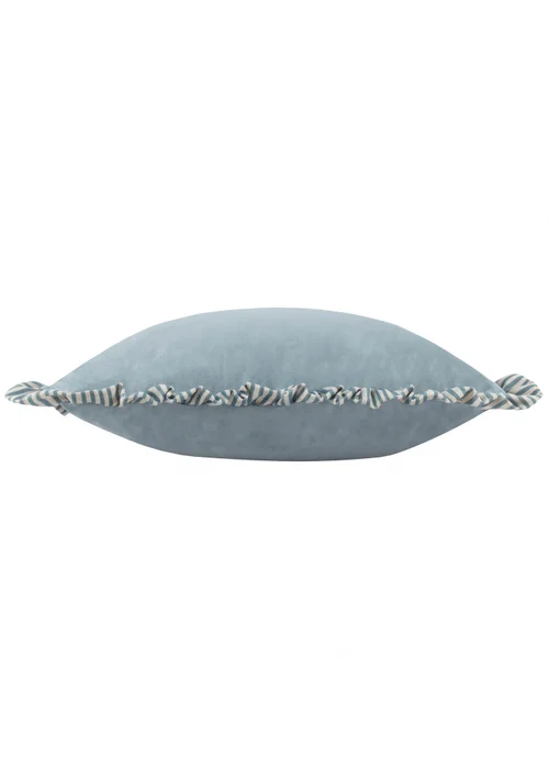 Wylder Solene Ruffle Matte Velvet Blue Cushion (45 x 45 x 8 cm) - One Size Image 2