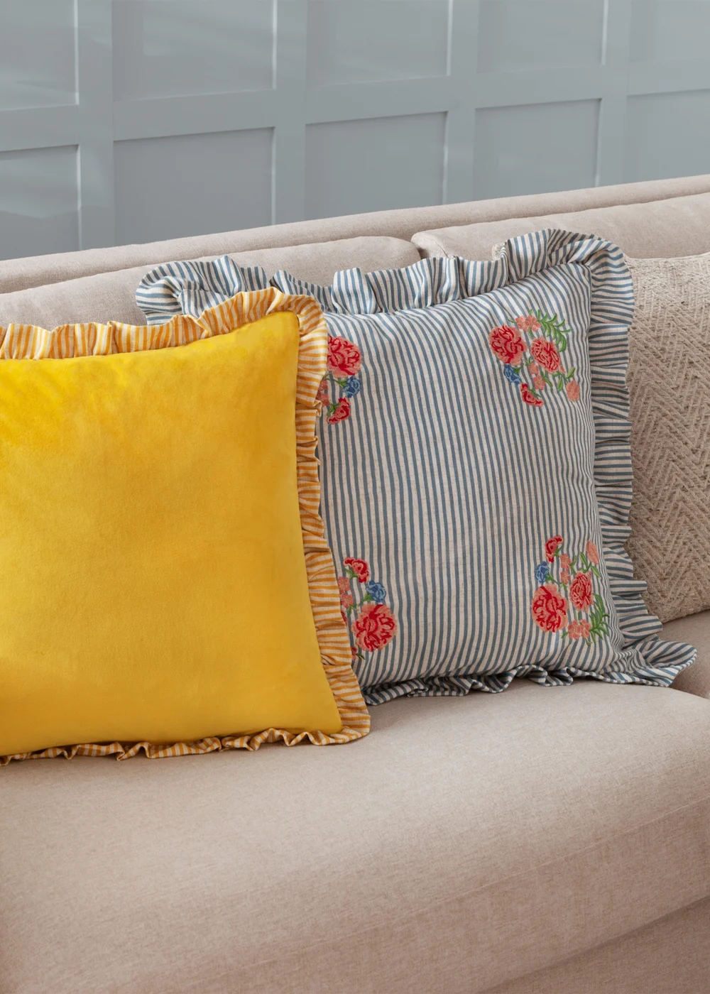 Wylder Martha Ruffle Embroidered Ruffle Blue Cushion (50 x 50 x 8 cm) - One Size Image 6