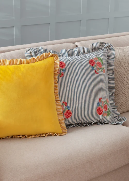 Wylder Martha Ruffle Embroidered Ruffle Blue Cushion (50 x 50 x 8 cm) - One Size Image 6