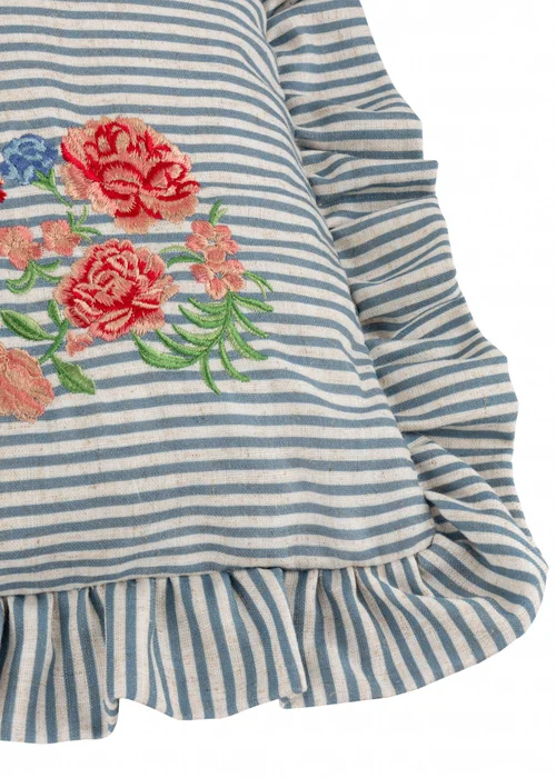 Wylder Martha Ruffle Embroidered Ruffle Blue Cushion (50 x 50 x 8 cm) - One Size Image 5