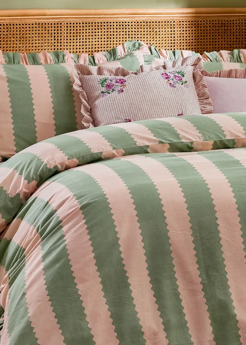 Wylder Martha Ruffle Embroidered Ruffle Pink Cushion (50 x 50 x 8 cm) - One Size Image 6