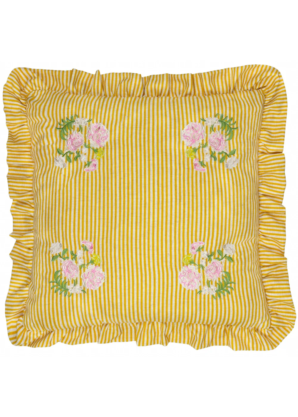 Wylder Martha Ruffle Embroidered Ruffle Yellow Cushion (50 x 50 x 8 cm) - One Size Image 2