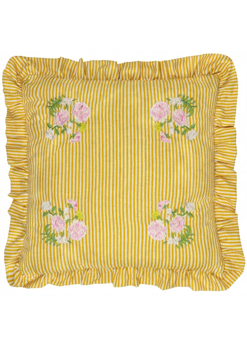 Wylder Martha Ruffle Embroidered Ruffle Yellow Cushion (50 x 50 x 8 cm) - One Size Image 2