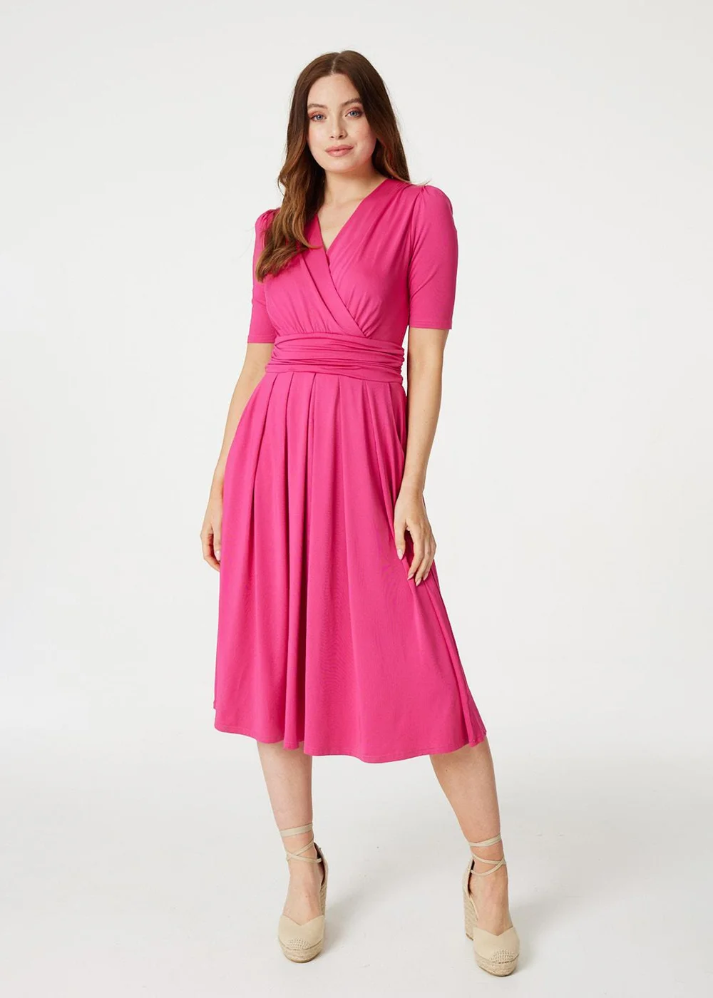 Izabel London Pink Ruched Waist Jersey Wrap Dress - 14 | Matalan Izabel London Pink Ruched Waist Jersey Wrap Dress - 14 | Matalan