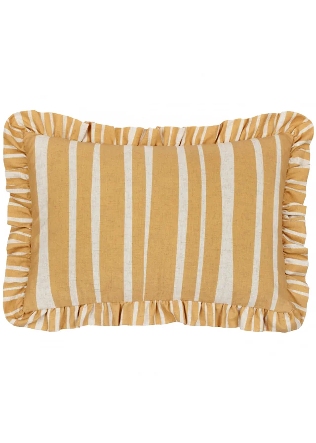 Furn Carmon Stripe Ruffle Ochre Cushion (40 x 60 x 8 cm)
