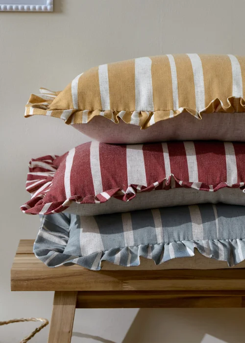 Furn Carmon Stripe Ruffle Ochre Cushion (40 x 60 x 8 cm) - One Size Image 6