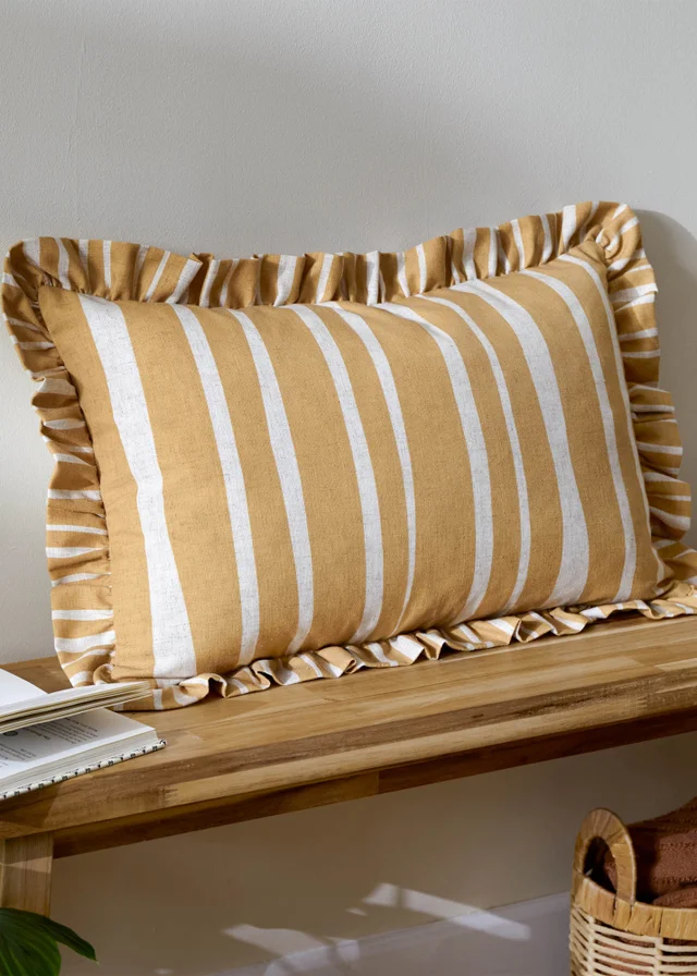 Furn Carmon Stripe Ruffle Ochre Cushion (40 x 60 x 8 cm)