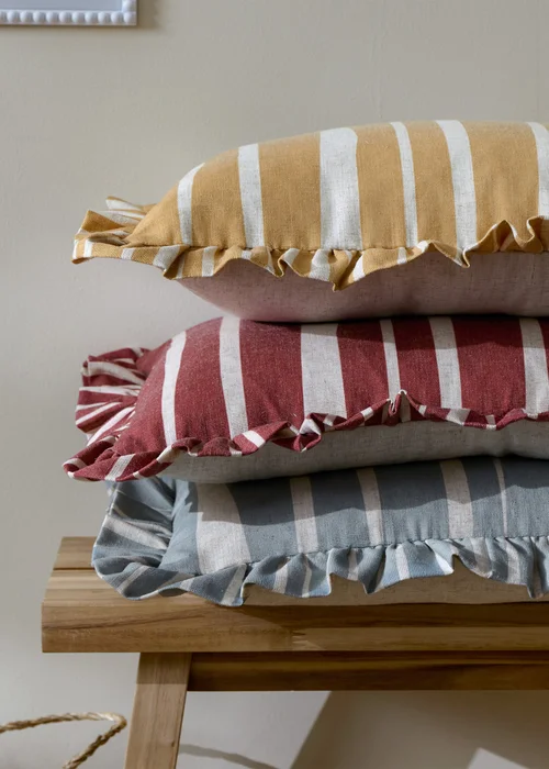 Furn Carmon Stripe Ruffle Blue Cushion (40 x 60 x 8 cm) - One Size Image 6