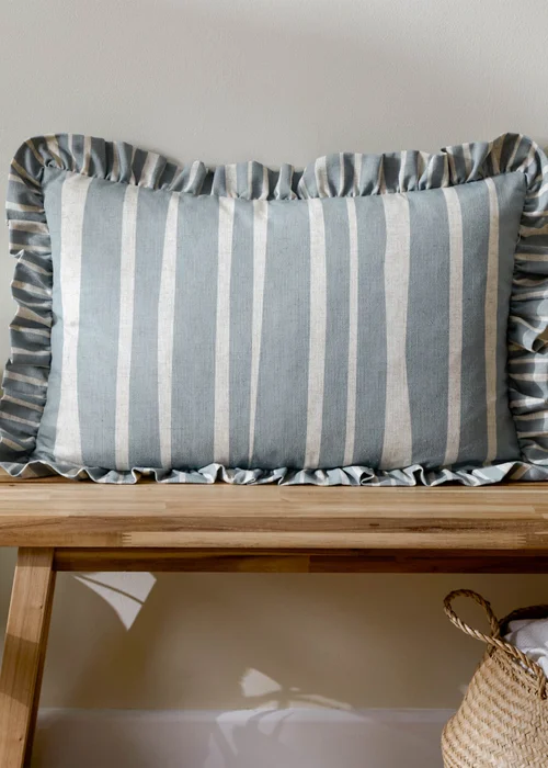 Furn Carmon Stripe Ruffle Blue Cushion (40 x 60 x 8 cm) - One Size Image 1