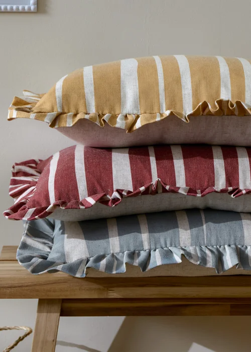 Furn Carmon Stripe Ruffle Red Cushion (40 x 60 x 8 cm) - One Size Image 6