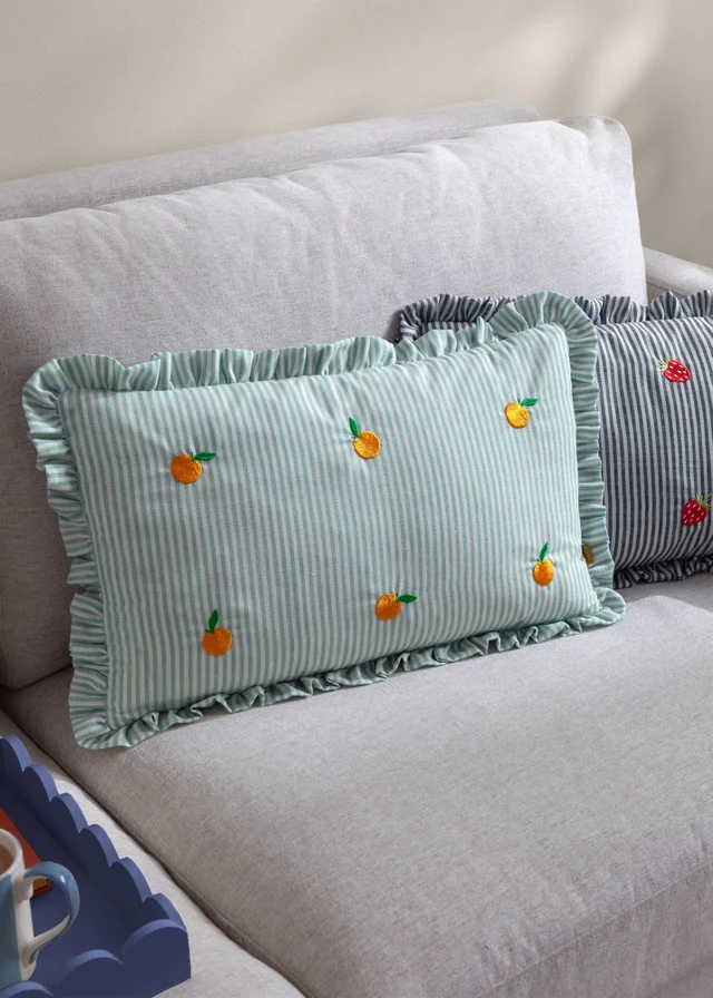 Furn Les Fruites Embroidered Ruffle Orange Cushion (30 x 50 x 8 cm)