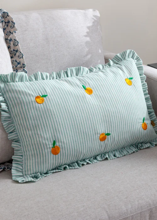 Furn Les Fruites Embroidered Ruffle Orange Cushion (30 x 50 x 8 cm) - One Size Image 6