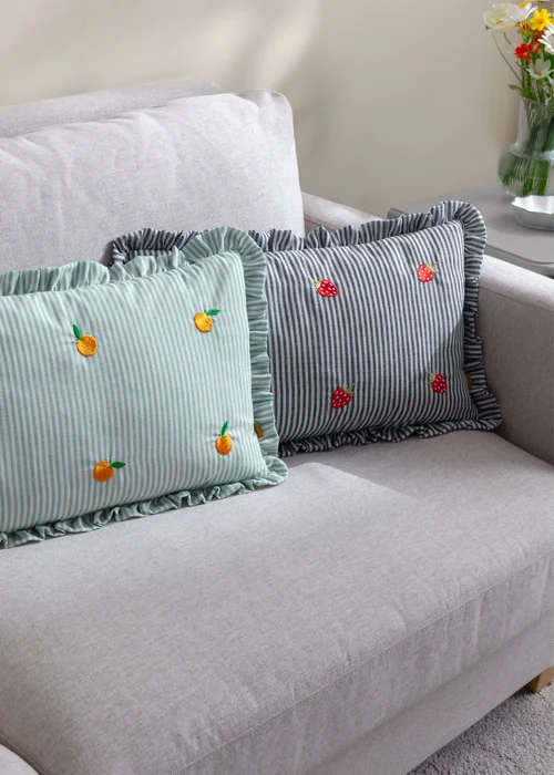 Furn Les Fruites Embroidered Ruffle Red Cushion (30 x 50 x 8 cm) - One Size Image 5
