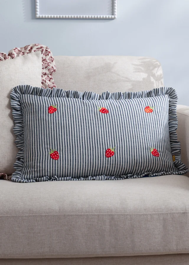 Furn Les Fruites Embroidered Ruffle Red Cushion (30 x 50 x 8 cm)