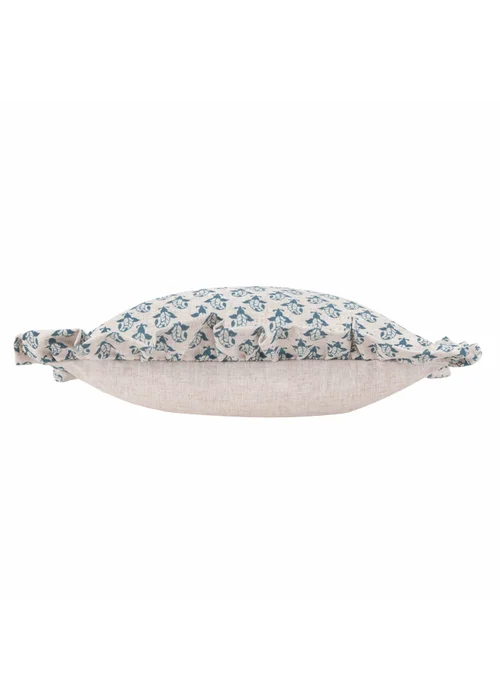 Furn Lulah Block Printed Ruffle Blue Cushion (45 x 45 x 8 cm) - One Size Image 4
