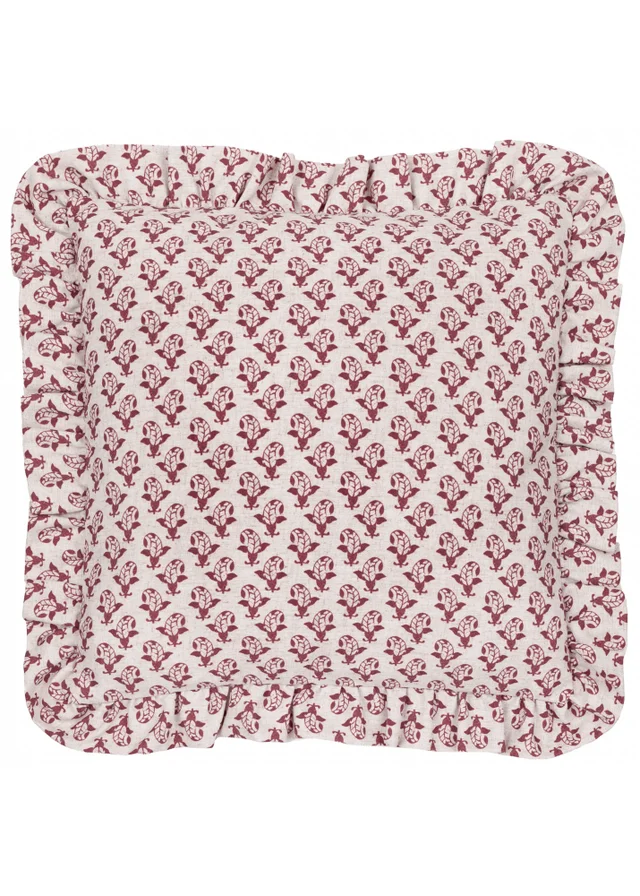 Furn Lulah Block Printed Ruffle Red Cushion (45 x 45 x 8 cm)