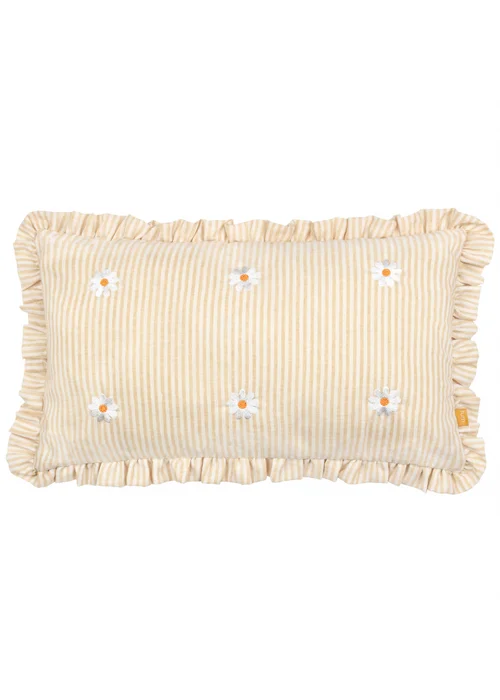 Furn Les Fleurs Embroidered Ruffle Yellow Cushion (30 x 50 x 8 cm) - One Size Image 2
