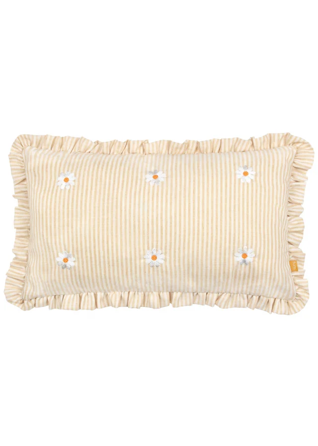 Furn Les Fleurs Embroidered Ruffle Yellow Cushion (30 x 50 x 8 cm)