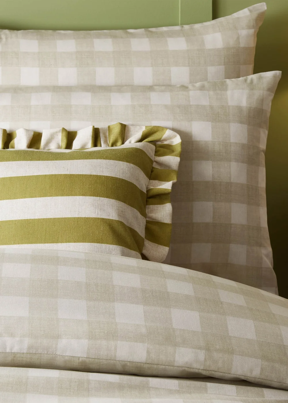 Furn Linen Stripe Printed Ruffle Olive Cushion (50 x 50 x 8 cm) - One Size Image 6