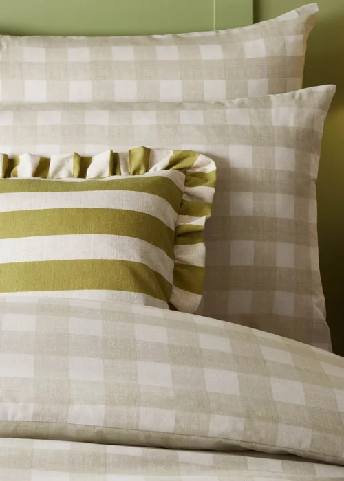 Furn Linen Stripe Printed Ruffle Olive Cushion (50 x 50 x 8 cm) - One Size Image 6