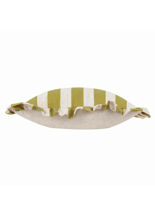 Furn Linen Stripe Printed Ruffle Olive Cushion (50 x 50 x 8 cm) - One Size Image 4
