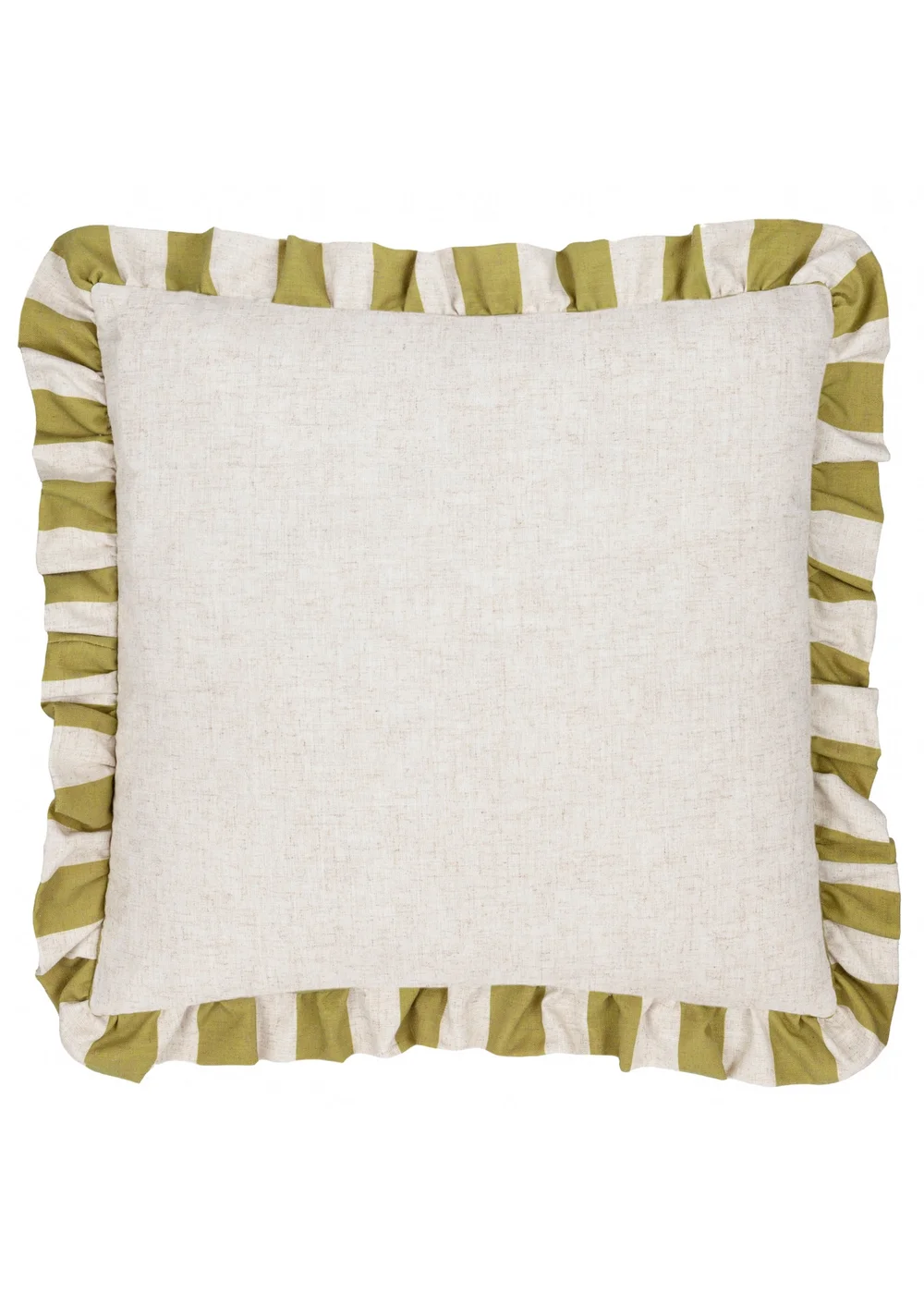 Furn Linen Stripe Printed Ruffle Olive Cushion (50 x 50 x 8 cm) - One Size Image 3