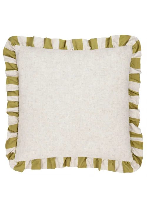 Furn Linen Stripe Printed Ruffle Olive Cushion (50 x 50 x 8 cm) - One Size Image 3