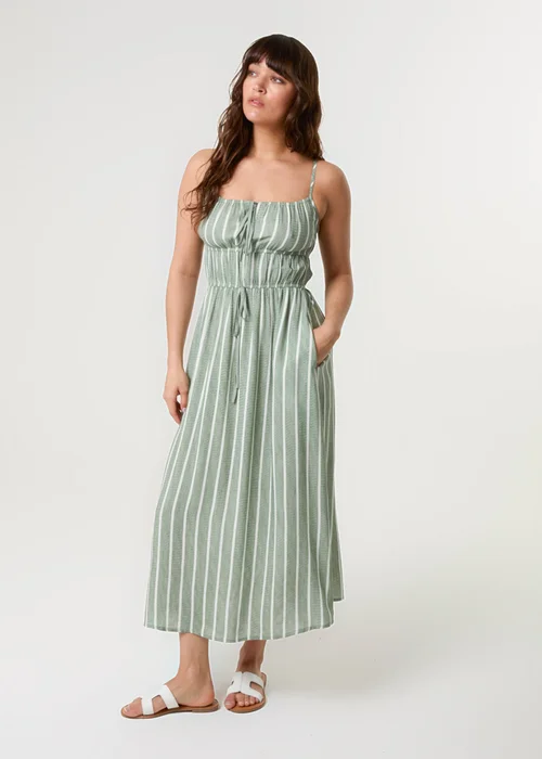 Blue Vanilla Khaki Tie Front Midi Dress - L Image 3