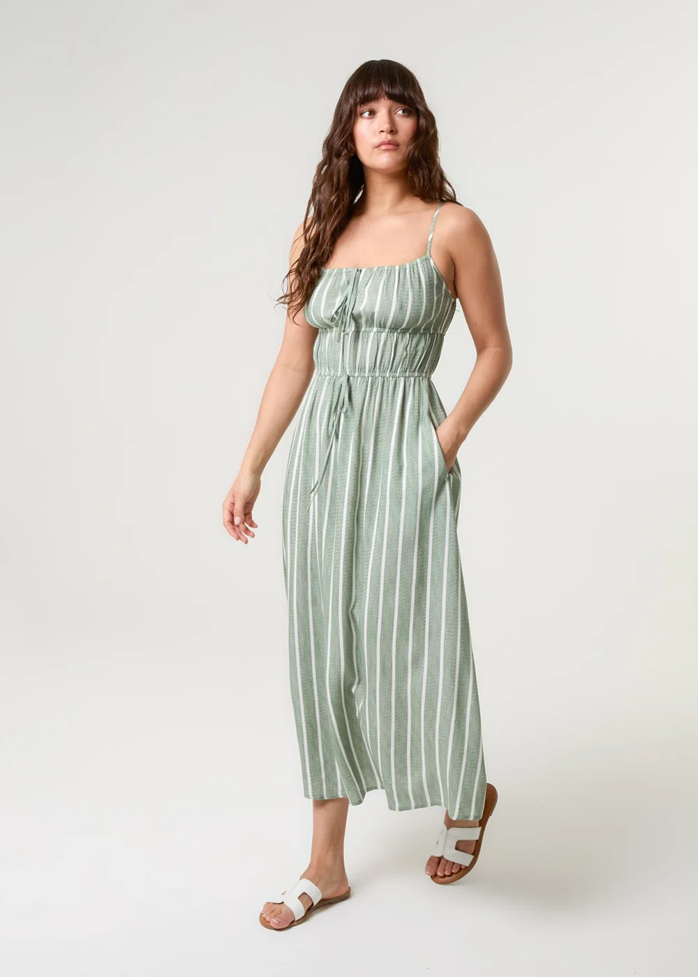 Blue Vanilla Khaki Tie Front Midi Dress - L Image 1