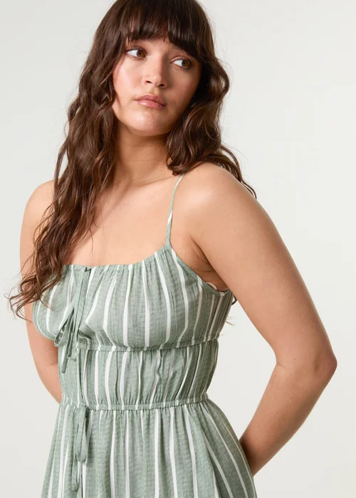 Blue Vanilla Khaki Tie Front Midi Dress - L Image 2