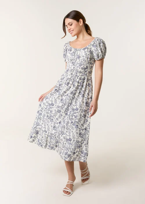 Blue Vanilla Multi Ditsy Floral Puff Sleeve Dress - L Image 1