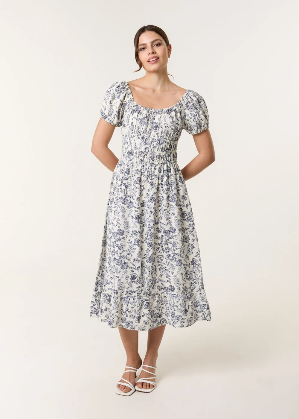 Blue Vanilla Multi Ditsy Floral Puff Sleeve Dress - L Image 3